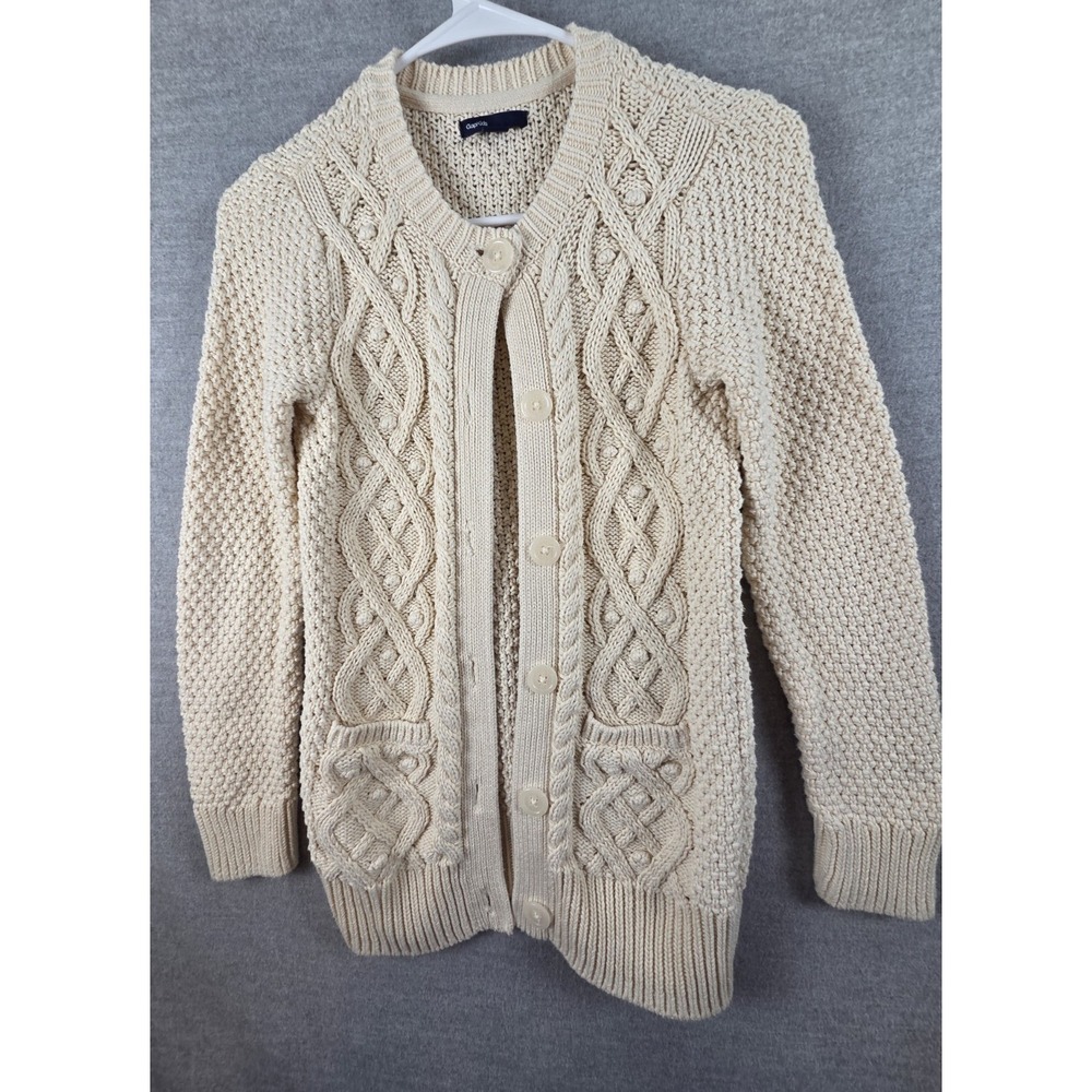 GAP Kids Girls L 10 Chunky Cable Knit Cardigan Sweater Fisherman Cream Button Up